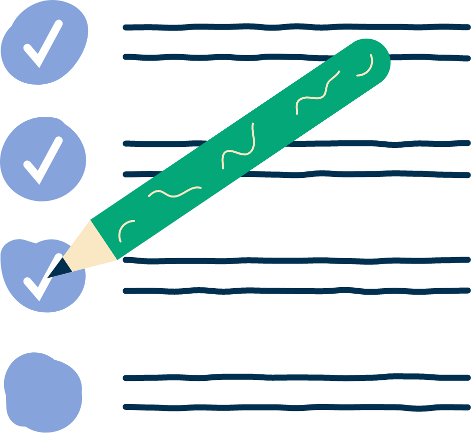Illustration of a pencil check off items on a list.