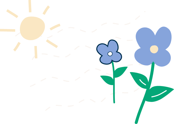 Illustration of flowers and a sun.