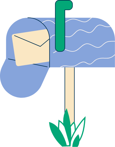 Illustration of a letterbox with an envelope inside and some grass at the bottom.